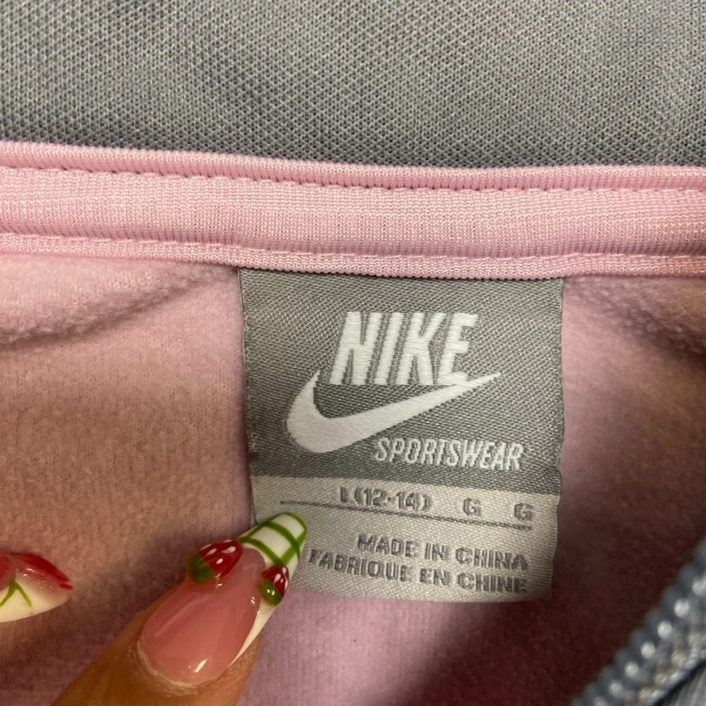 Nike Sportswear Athletic Jacket Girl L Pink Gray Fleece Lined Full Zip Mock Neck